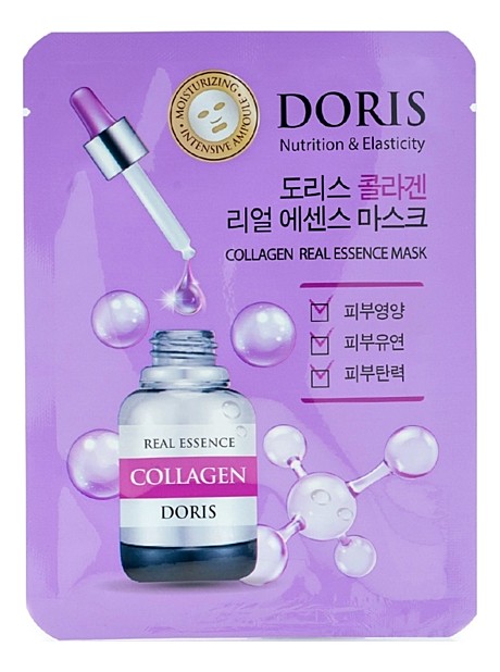 DORIS Тканевая маска для лица КОЛЛАГЕН COLLAGEN Real Essence Mask, 1шт, 25 мл