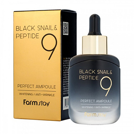 FARMSTAY Сыворотка для лица улитка-пептиды BLACK SNAIL & PEPTIDE 9 PERFECT AMPOULE, 35 ML