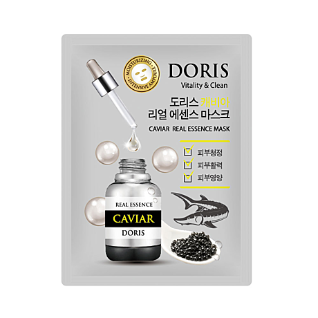 DORIS Тканевая маска для лица ЭКСТРАКТ ИКРЫ CAVIAR Real Essence Mask, 1 шт, 25 мл