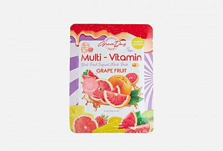 GRACE DAY - МАСКА ТКАНЕВАЯ ДЛЯ ЛИЦА С ПОЛИВИТАМИНАМИ И ЭКСТРАКТОМ ГРЕЙПФРУТА MULTI-VITAMIN GRAPE FRUIT MASK PACK, 27 ML