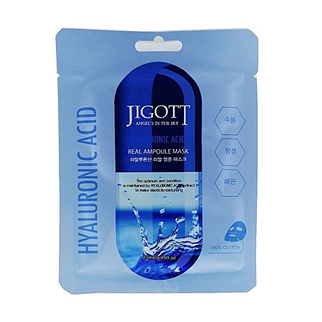 JIGOTT Тканевая маска с гиалуроновой кислотой, интенсивное увлажнение, Hyaluronic Acid Real Ampoule Mask, 1 шт